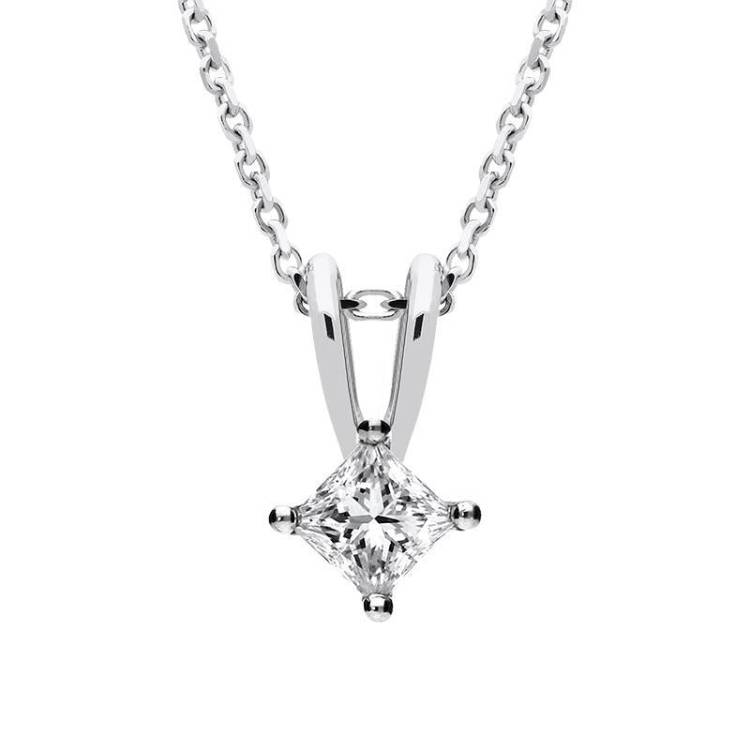 18ct White Gold 0.41ct Diamond Princess Cut Solitaire Necklace - Option1 Value White Gold