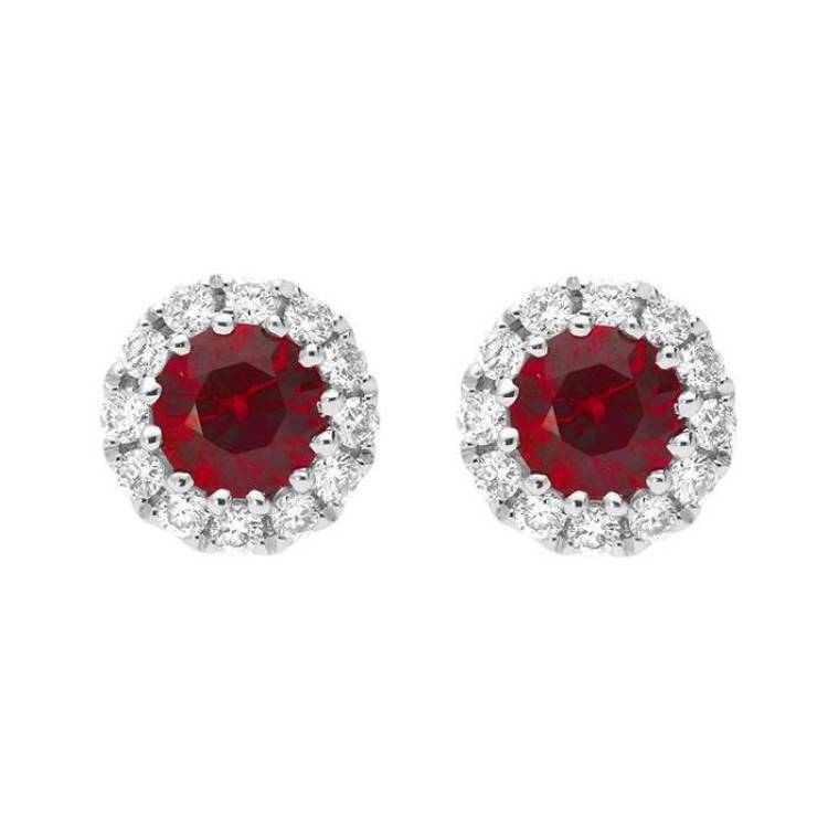 18ct White Gold 0.41ct Ruby Diamond Halo Stud Earrings - Option1 Value White Gold