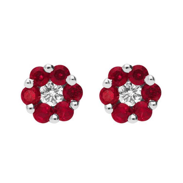 18ct White Gold 0.42ct Ruby Diamond Cluster Earrings - Option1 Value White Gold