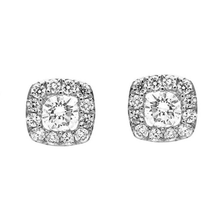 18ct White Gold 0.43ct Diamond Cushion Stud Earrings - Option1 Value White Gold