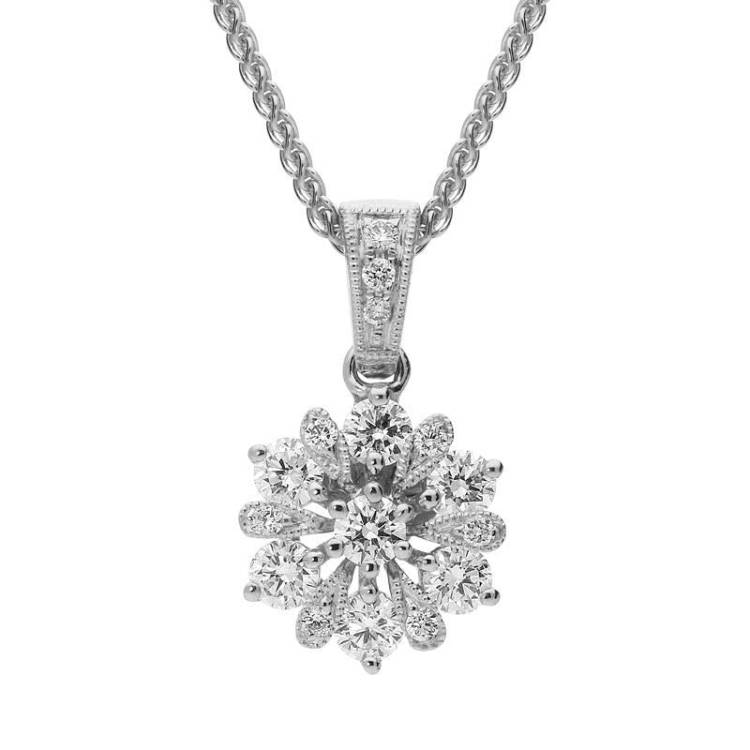 18ct White Gold 0.47ct Diamond Flower Necklace - Option1 Value White Gold