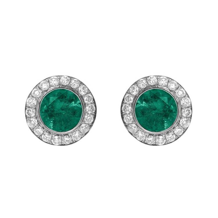 18ct White Gold 0.43ct Emerald Diamond Round Stud Earrings - Option1 Value White Gold