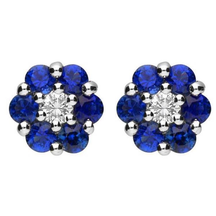 18ct White Gold 0.43ct Sapphire and Diamond Cluster Earrings