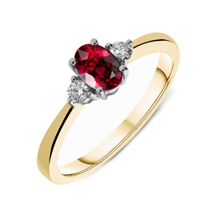 18ct Yellow Gold 1.10ct Ruby 0.32ct Diamond Claw Set Oval Ring - Option1 Value Yellow Gold