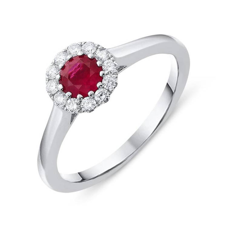 18ct White Gold 0.45ct Ruby Diamond Halo Ring - White Gold