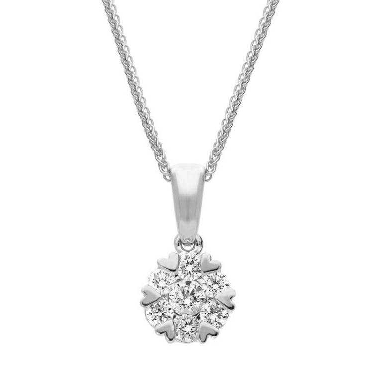 18ct White Gold 0.46ct Diamond Cluster Heart Edged Necklace - Option1 Value White Gold