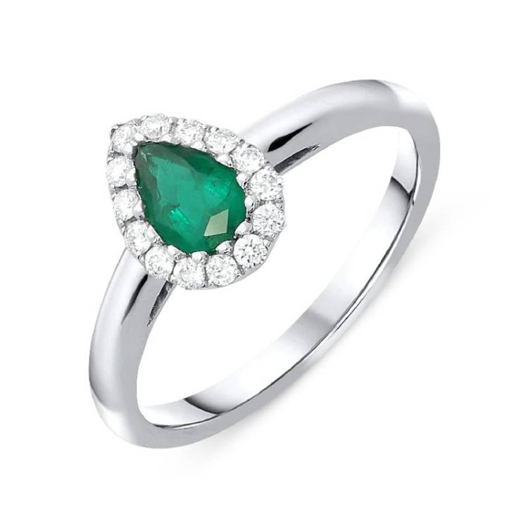 18ct White Gold 0.46ct Emerald Diamond Pear Cut Ring - White Gold