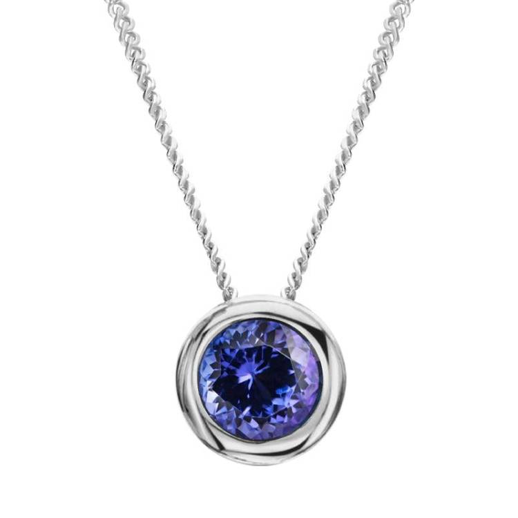 18ct White Gold 0.46ct Tanzanite Round Necklace