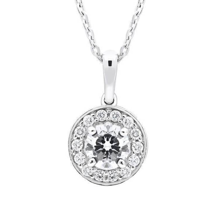 18ct White Gold 0.47ct Diamond Round Halo Necklace - White Gold
