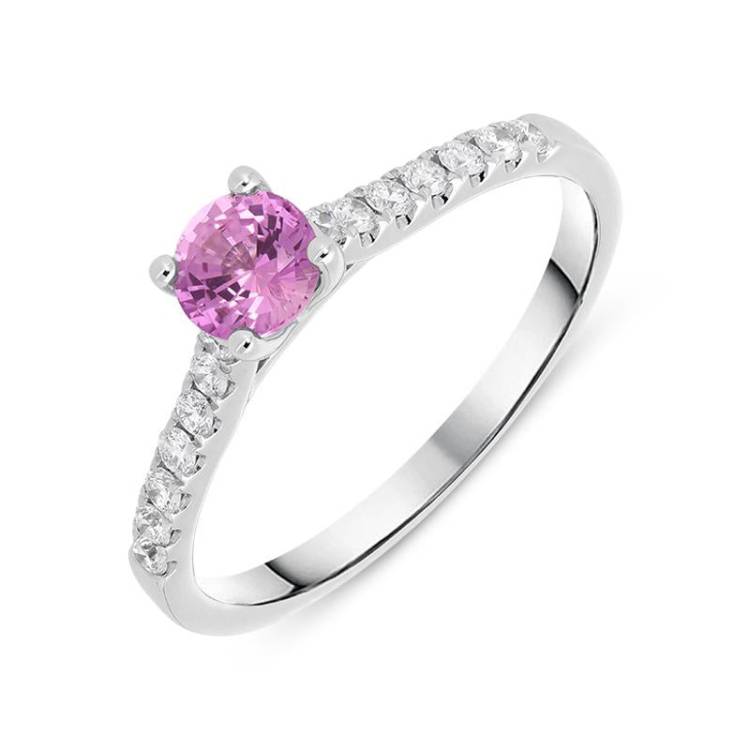 18ct White Gold 0.47ct Pink Sapphire Diamond Round Ring D - N