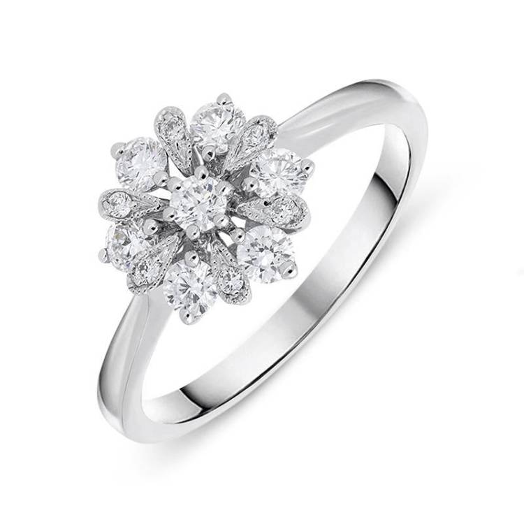 18ct White Gold 0.48ct Diamond Cluster Flower Ring - Option1 Value White Gold