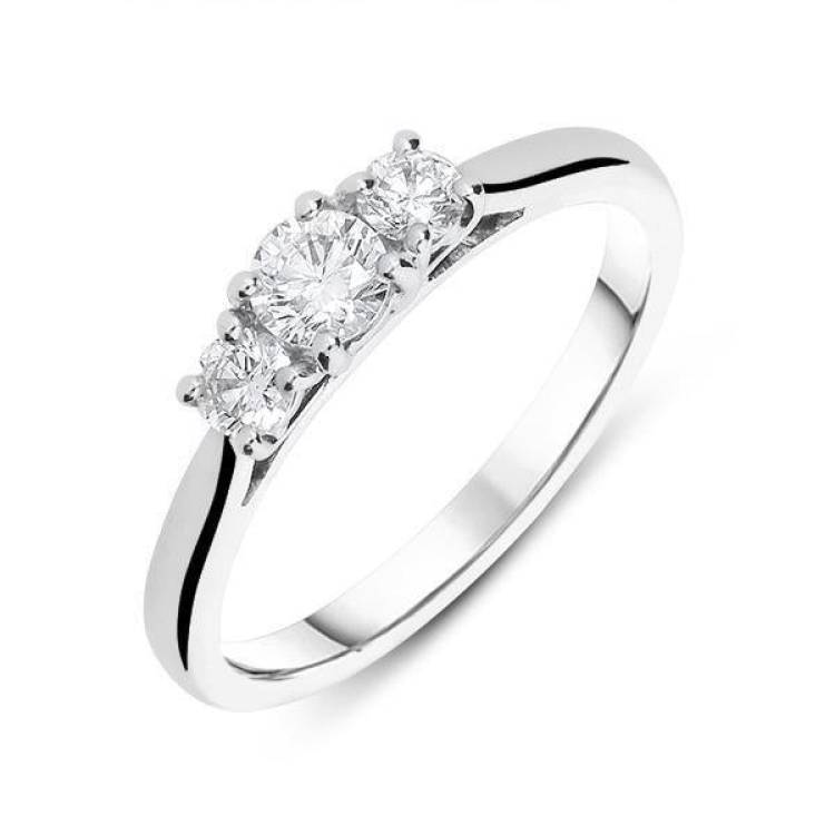 18ct White Gold 0.50ct Diamond Brilliant Cut Claw Set Trilogy Ring - Option1 Value White Gold