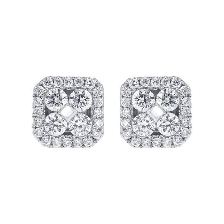 18ct White Gold 0.50ct Diamond Cushion Cluster Stud Earrings