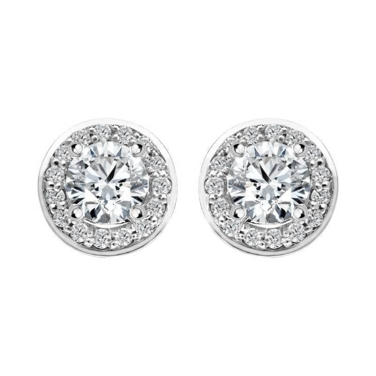 18ct White Gold 0.50ct Diamond Halo Stud Earrings - Option1 Value White Gold