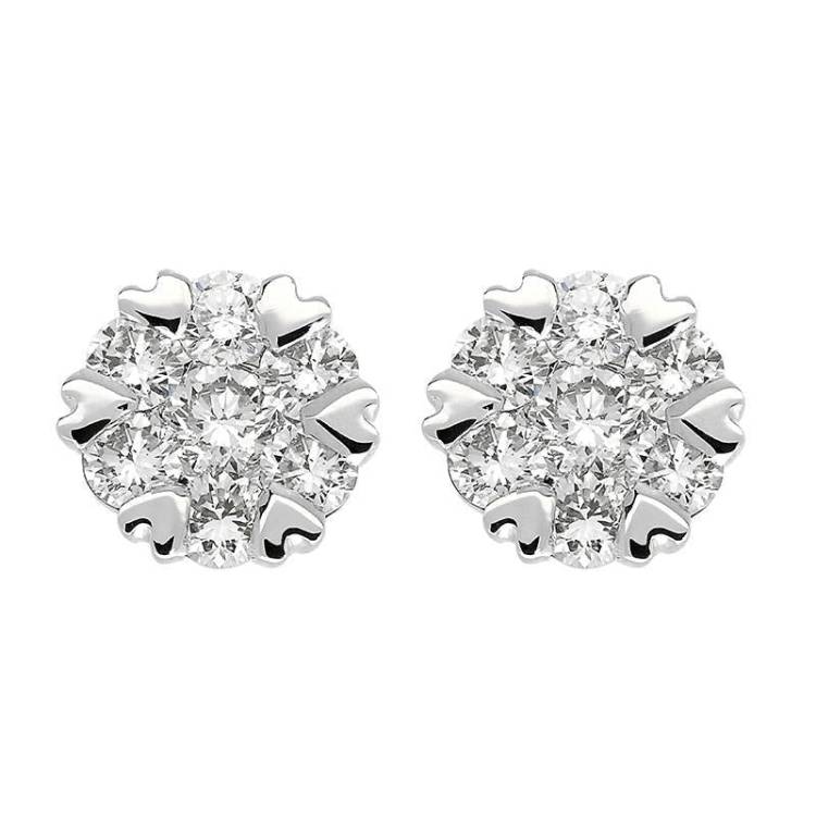 18ct White Gold 0.50ct Diamond Heart Edge Stud Earrings - Option1 Value White Gold