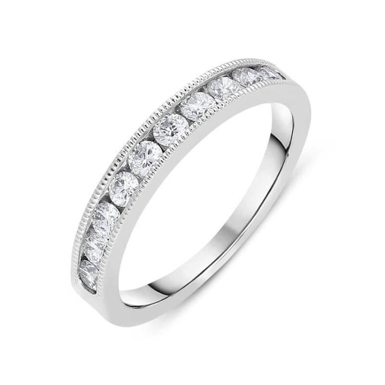 18ct White Gold 0.50ct Diamond Milgrain Wedding Half Eternity Ring - L