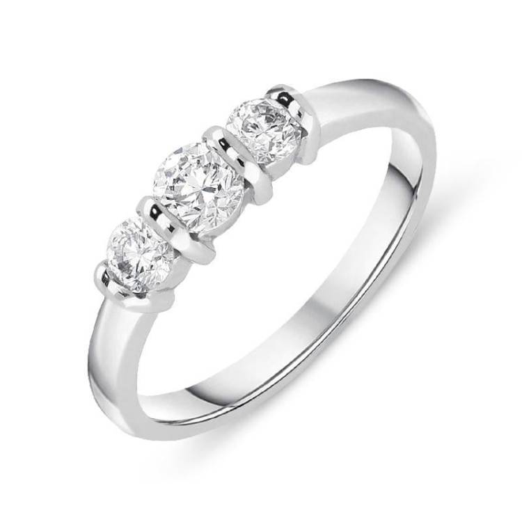 18ct White Gold 0.50ct Diamond Trilogy Bar Set Ring