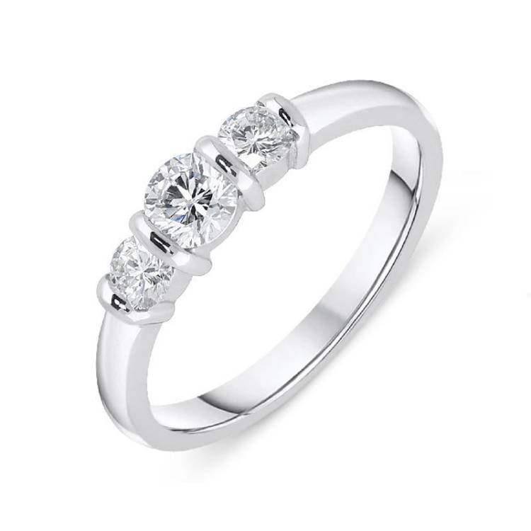 18ct White Gold 0.50ct Diamond Trilogy Bar Set Ring - White Gold