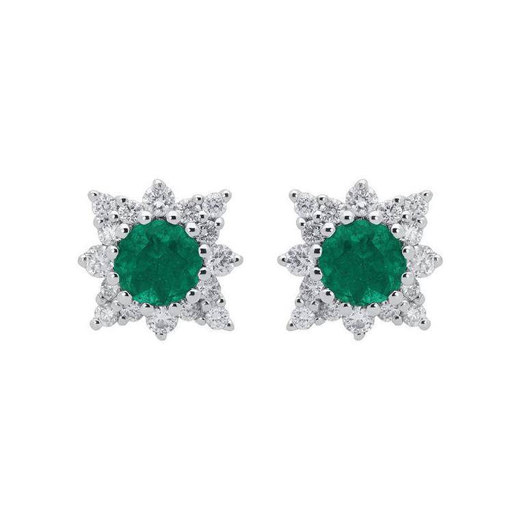 18ct White Gold 0.51ct Emerald Diamond Round Star Stud Earrings - White Gold