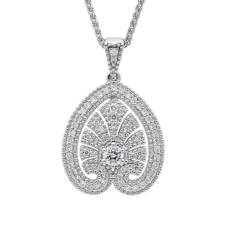 18ct White Gold 0.52 Carat Diamond House Style Small Leaf Necklace - White Gold