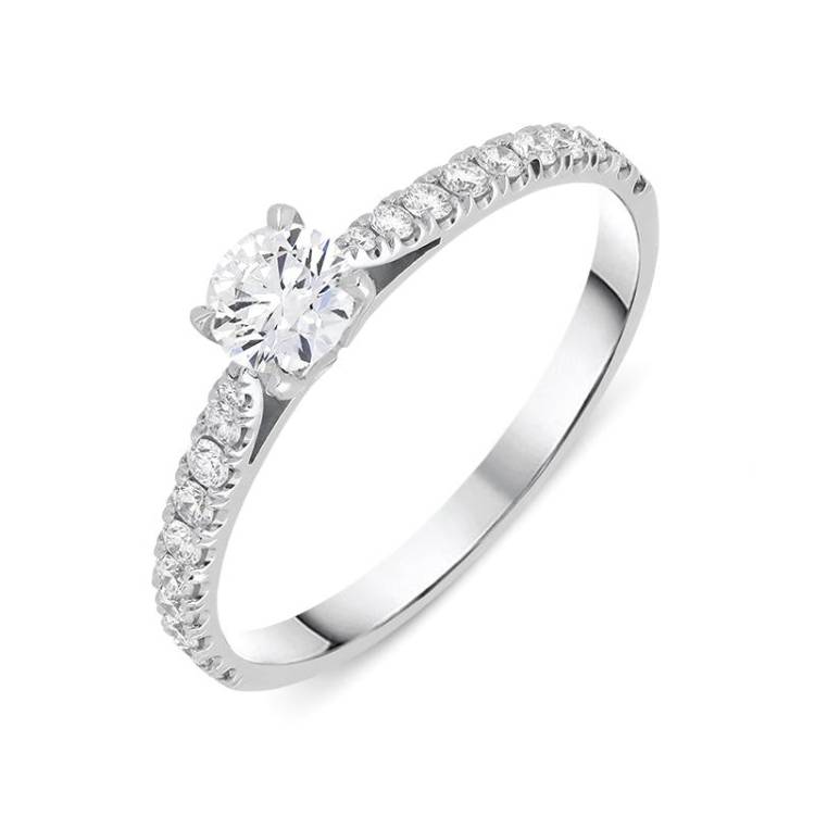 18ct White Gold 0.52ct Diamond Shoulder Certified Solitaire Ring - N