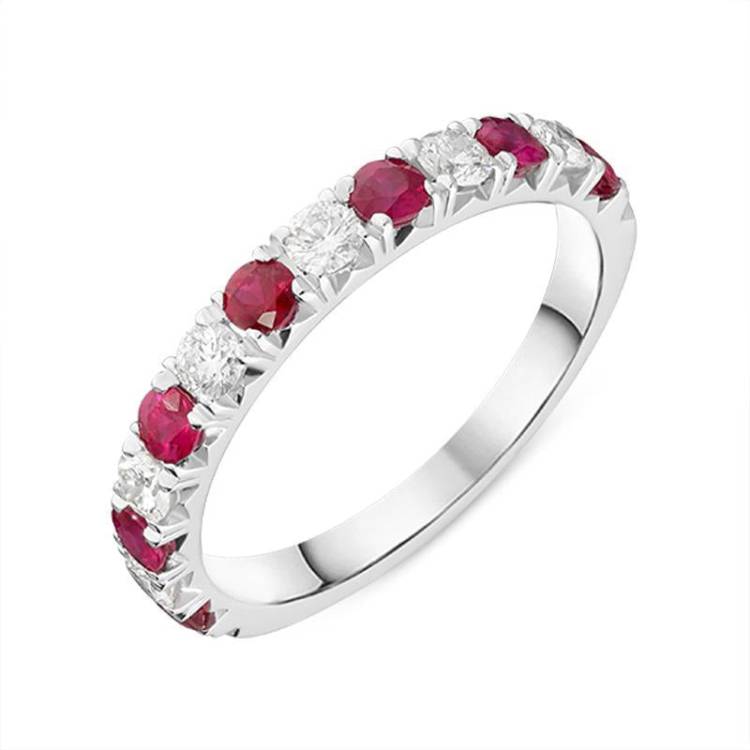 18ct White Gold 0.52ct Ruby Diamond Half Eternity Ring
