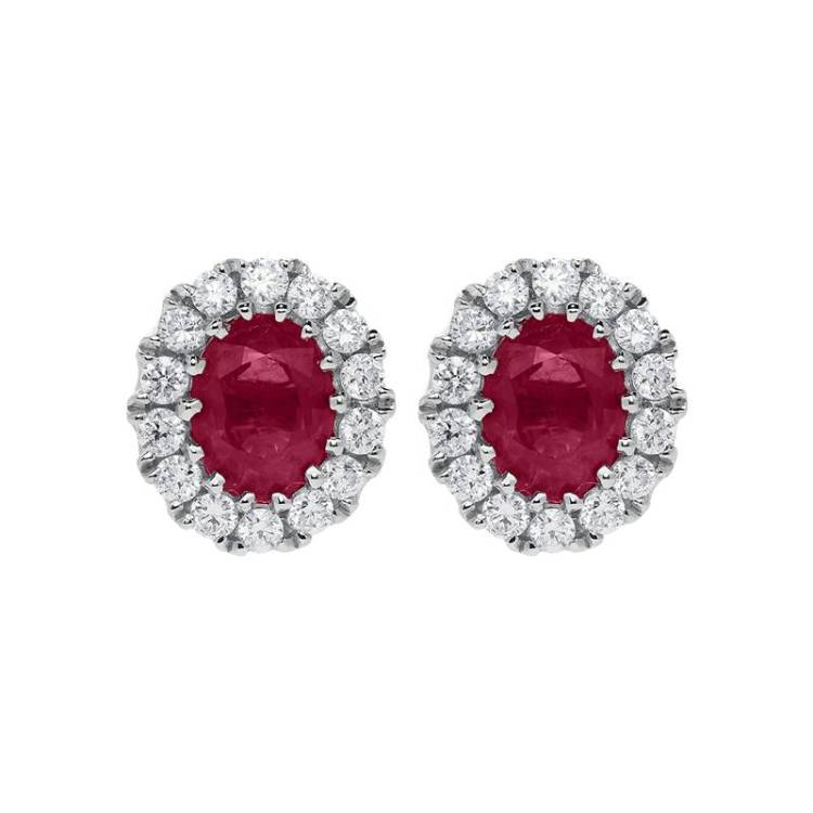 18ct White Gold 0.52ct Ruby Diamond Oval Stud Earrings - Option1 Value White Gold