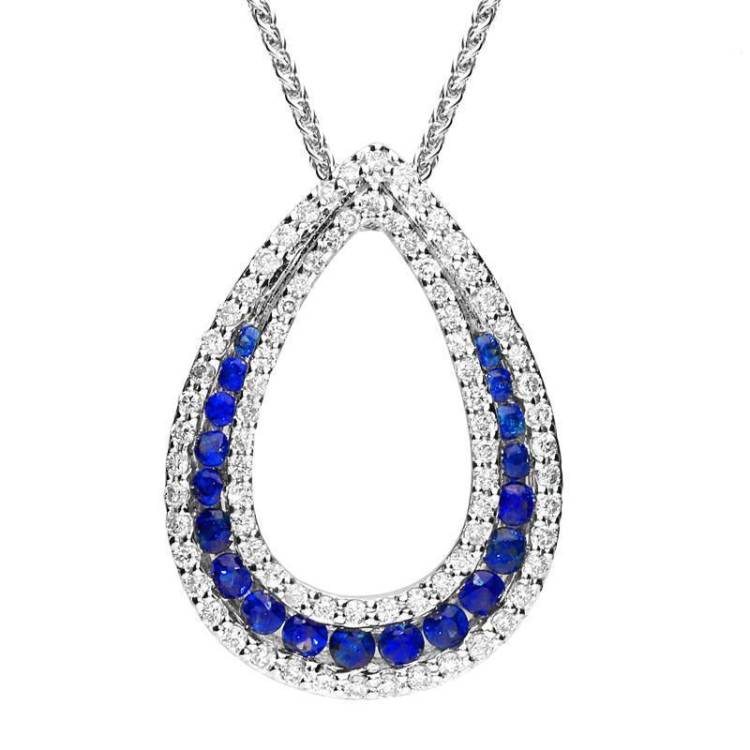 18ct White Gold 0.53ct Sapphire Diamond Open Pear Necklace - Option1 Value White Gold