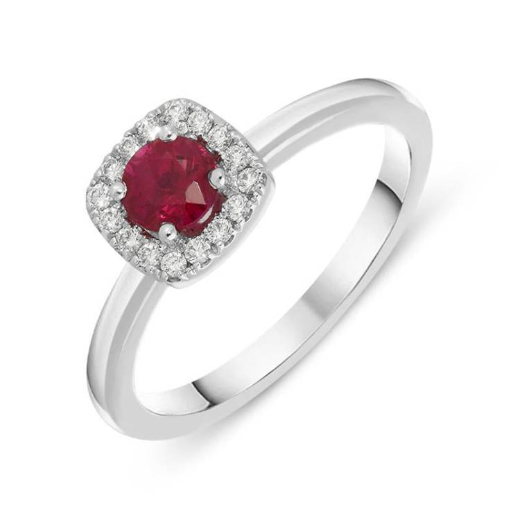 18ct White Gold 0.54ct Ruby Diamond Halo Ring - N