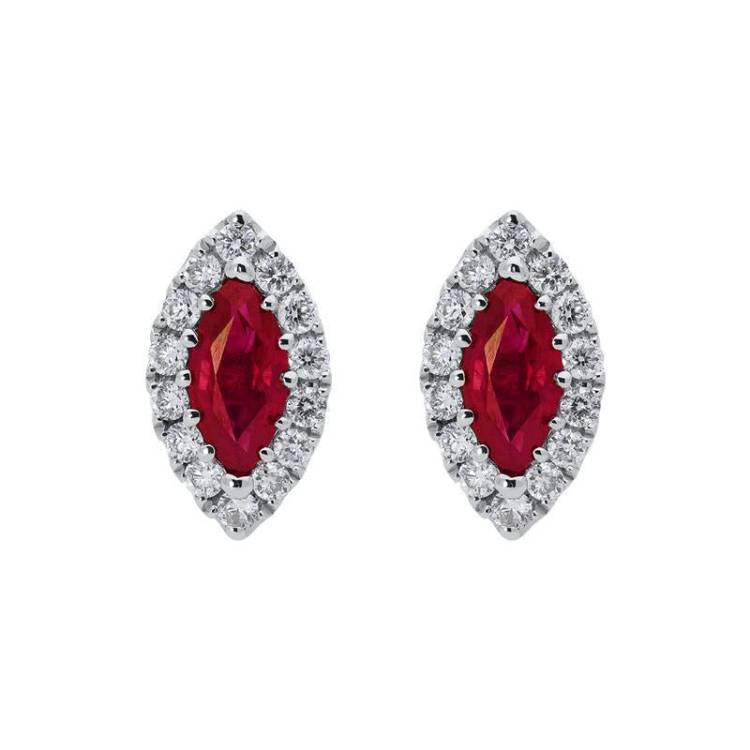 18ct White Gold 0.54ct Ruby Diamond Marquise Stud Earrings - White Gold