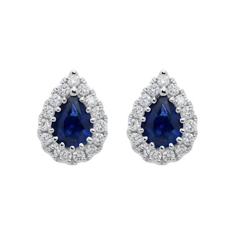 18ct White Gold 0.54ct Sapphire Diamond Pear Cut Stud Earrings - White Gold