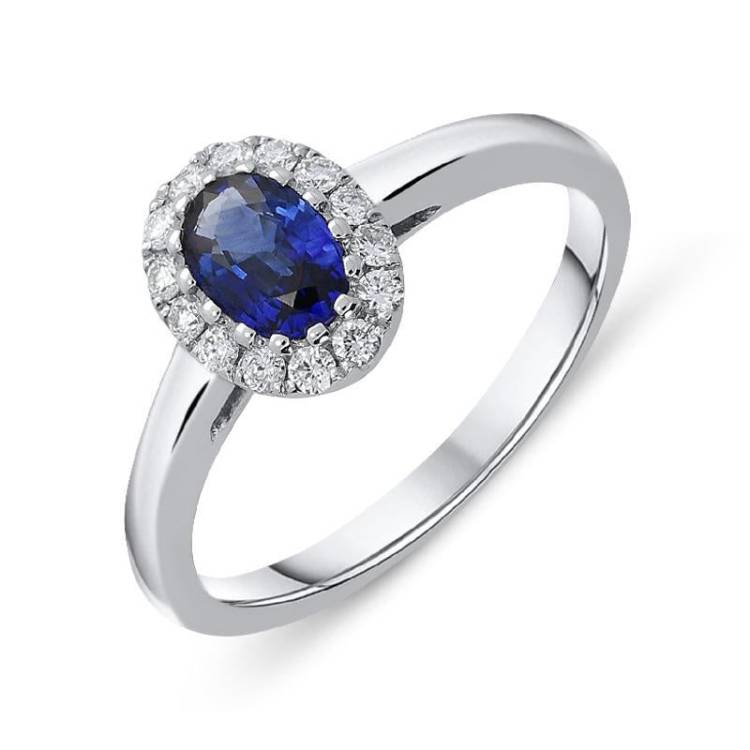 18ct White Gold 0.55ct Sapphire Diamond Halo Ring - Option1 Value White Gold
