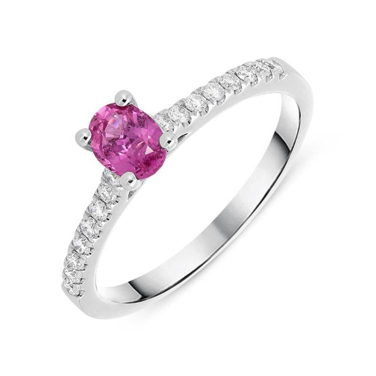 18ct White Gold 0.56ct Pink Sapphire Diamond Oval Ring D - N