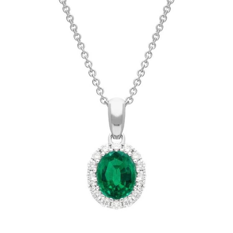 18ct White Gold 0.58ct Emerald Diamond Oval Necklace