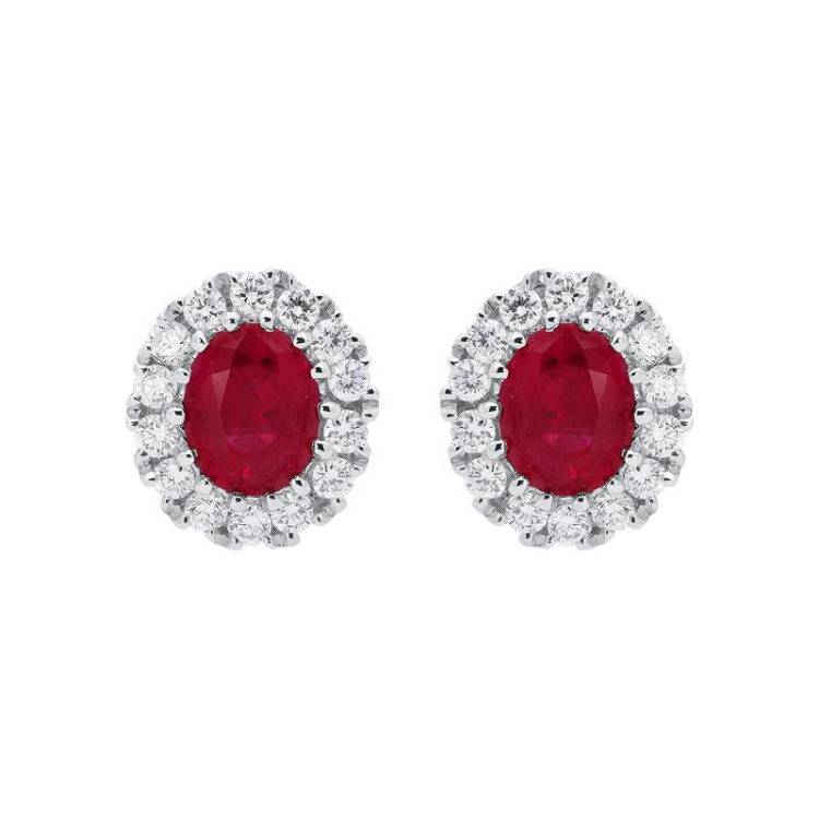 18ct White Gold 0.60ct Ruby Diamond Oval Stud Earrings - White Gold