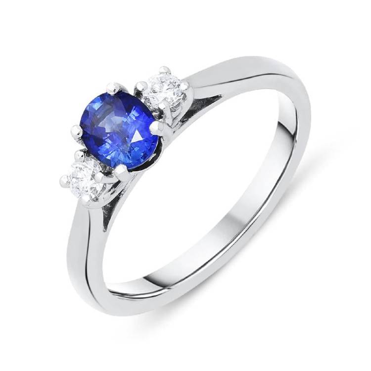18ct White Gold 0.70ct Sapphire Diamond Oval Trilogy Ring - White Gold