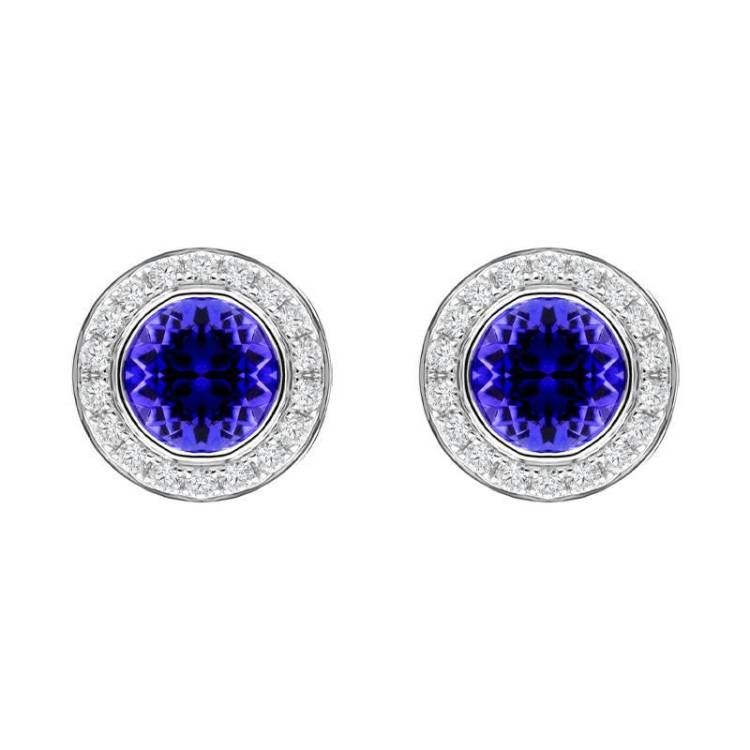 18ct White Gold 0.60ct Tanzanite Diamond Round Stud Earrings