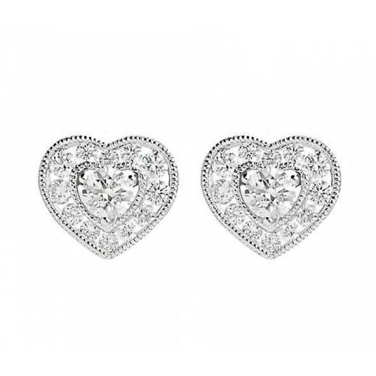 18ct White Gold 0.66ct Diamond Heart Cluster Stud Earrings - Option1 Value White Gold
