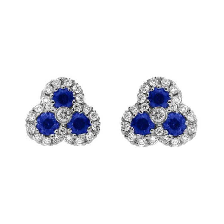 18ct White Gold 0.66ct Sapphire and Diamond Cluster Earrings - Option1 Value White Gold
