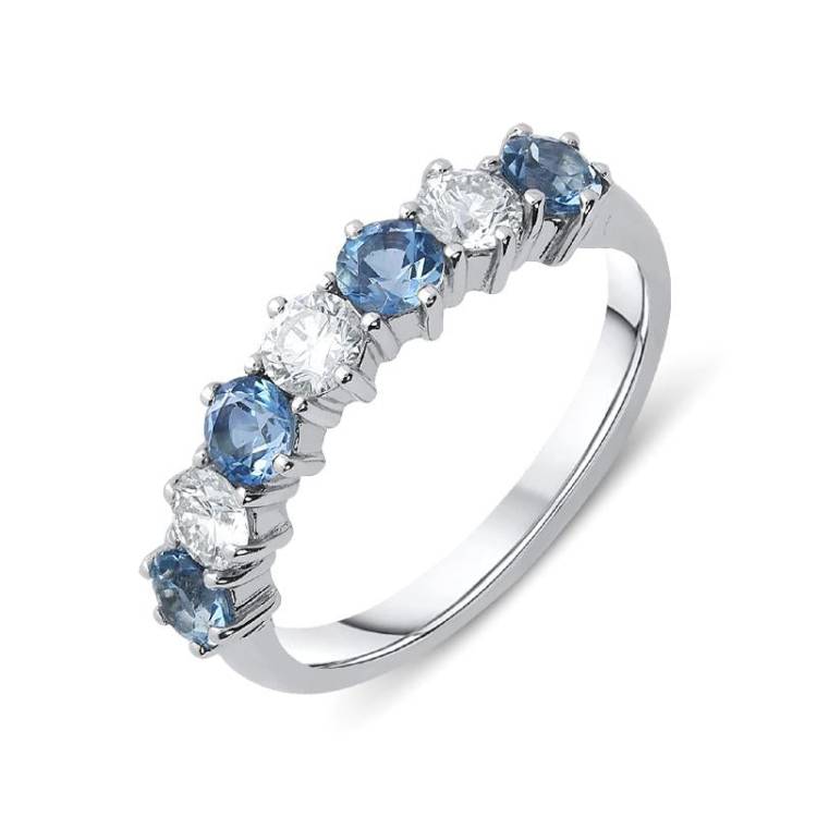 18ct White Gold 0.68ct Aquamarine Diamond Half Eternity Ring - Option1 Value N