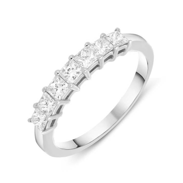 18ct White Gold 0.68ct Diamond Princess Cut Wedding Half Eternity Ring D - M