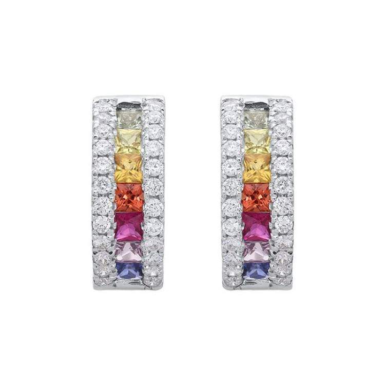 18ct White Gold 0.70ct Rainbow Sapphire Diamond Hoop Earrings