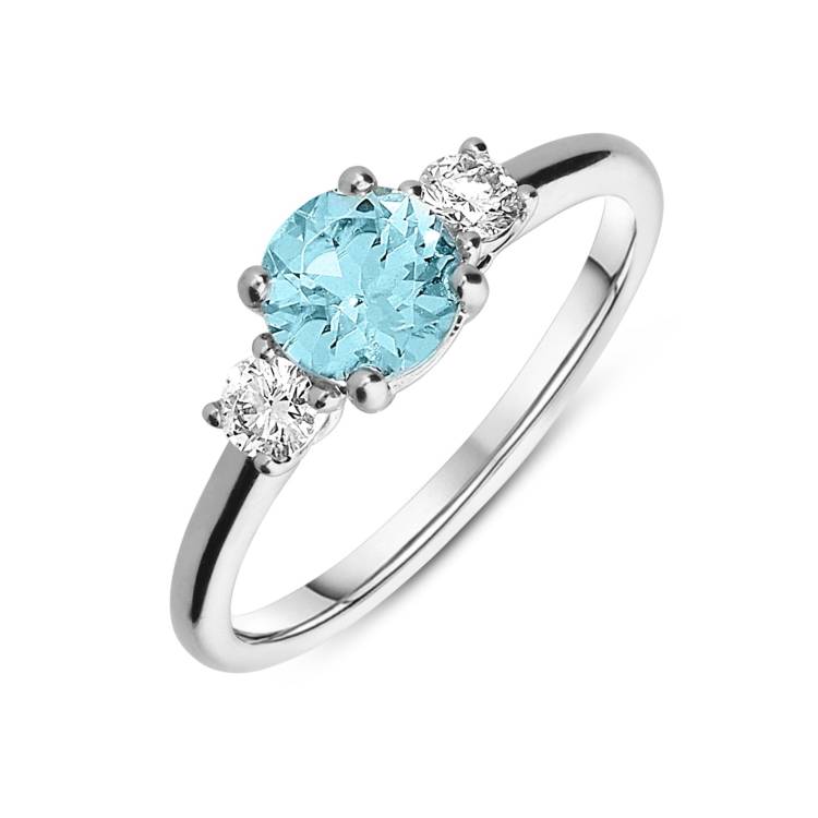 18ct White Gold 0.71ct Aquamarine and Diamond Three Stone Ring - Option1 Value White Gold