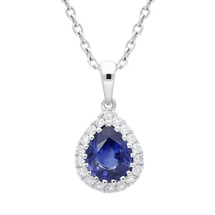18ct White Gold 0.72ct Sapphire Diamond Pear Cluster Necklace - White Gold