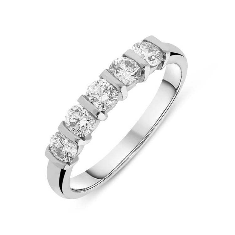 18ct White Gold 0.75ct Diamond Five Stone Bar Set Ring - TITLE White Gold