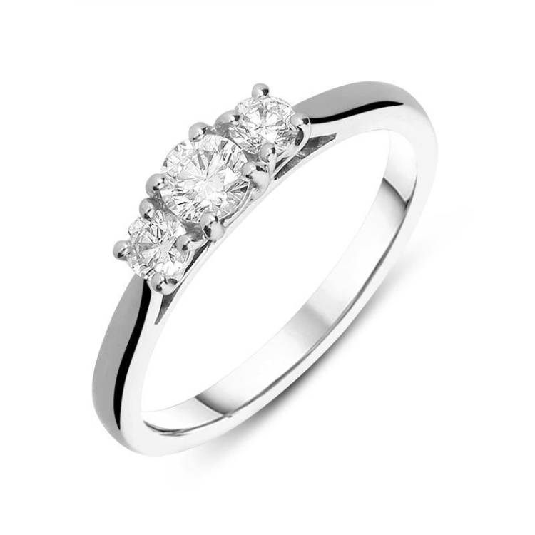 18ct White Gold 0.75ct Diamond Trilogy Ring - White Gold