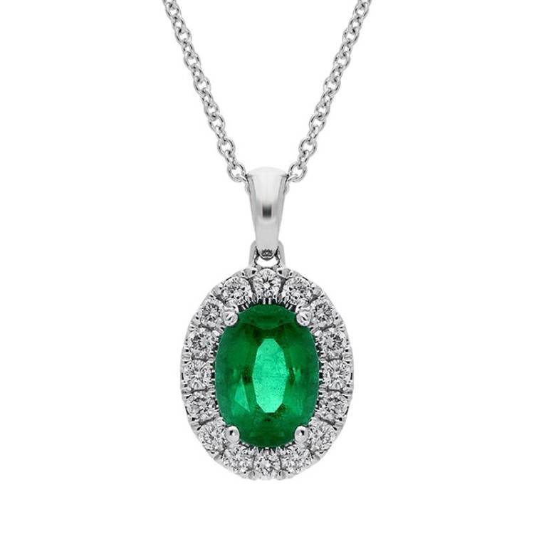 18ct White Gold 0.75ct Emerald Diamond Oval Necklace - White Gold