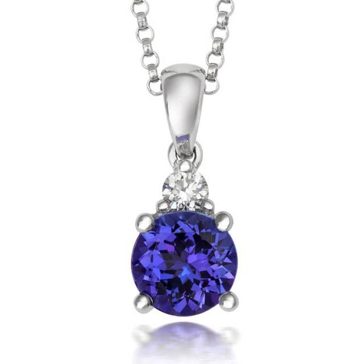 18ct White Gold 0.75ct Tanzanite and Diamond Necklace - White Gold