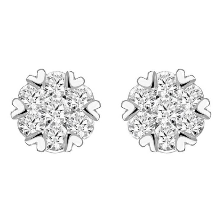 18ct White Gold 0.76ct Diamond Heart Edge Stud Earrings - Option1 Value White Gold