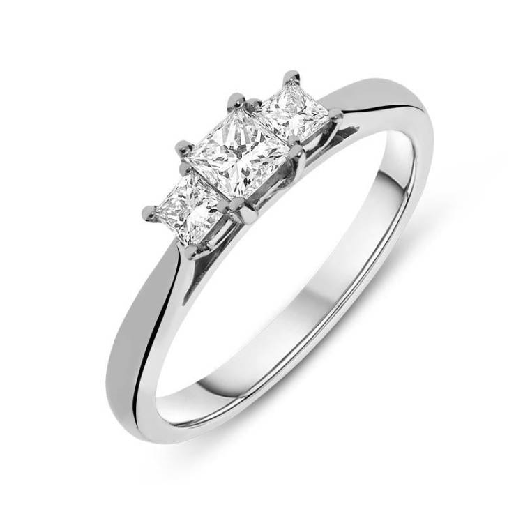 18ct White Gold 0.76ct Diamond Princess Cut Claw Set Trilogy Ring - Option1 Value White Gold